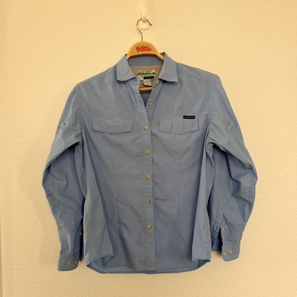 ExOfficio Buzz Off Shirt Women M Blue Long Sleeve Roll Tab Hiking Travel Fishing